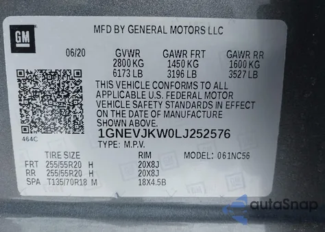 2020 Chevrolet Traverse Awd Rs from USA, damaged, VIN 1GNEVJKW0LJ252576